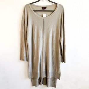 Simon Chang Sweater Silvery Gray Metallic Lightweight Tunic High-Low Knit XL NWT